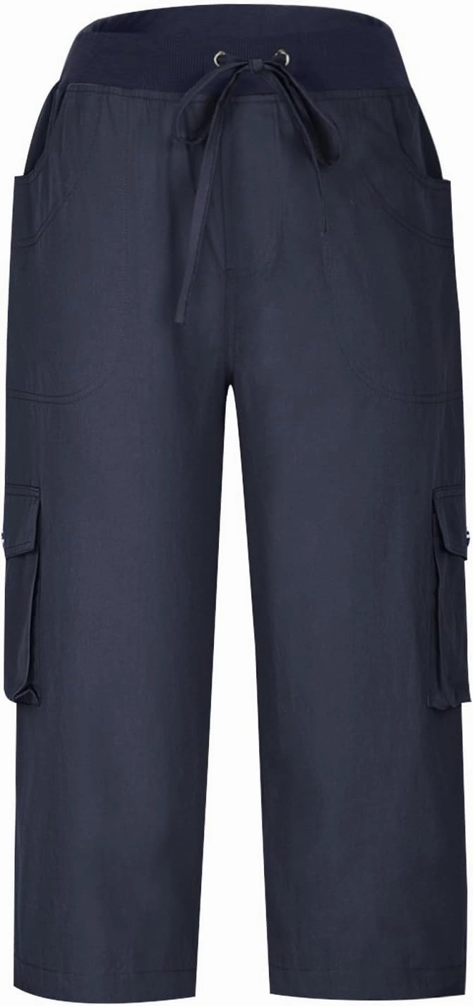 Cargo Capri Pants Women Elastic Waist Bermuda Shorts Summer Casual Comfy Knee Length Beach Travel Hiking Pants