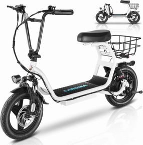 Caroma Peak 1200W Electric Scooter with Seat for Adults, 500Wh Battery up to 30 Miles&20MPH, 14" Fat Tire, Foldable Adult Electric Scooter for Commuting with Basket&Shock Absorbing