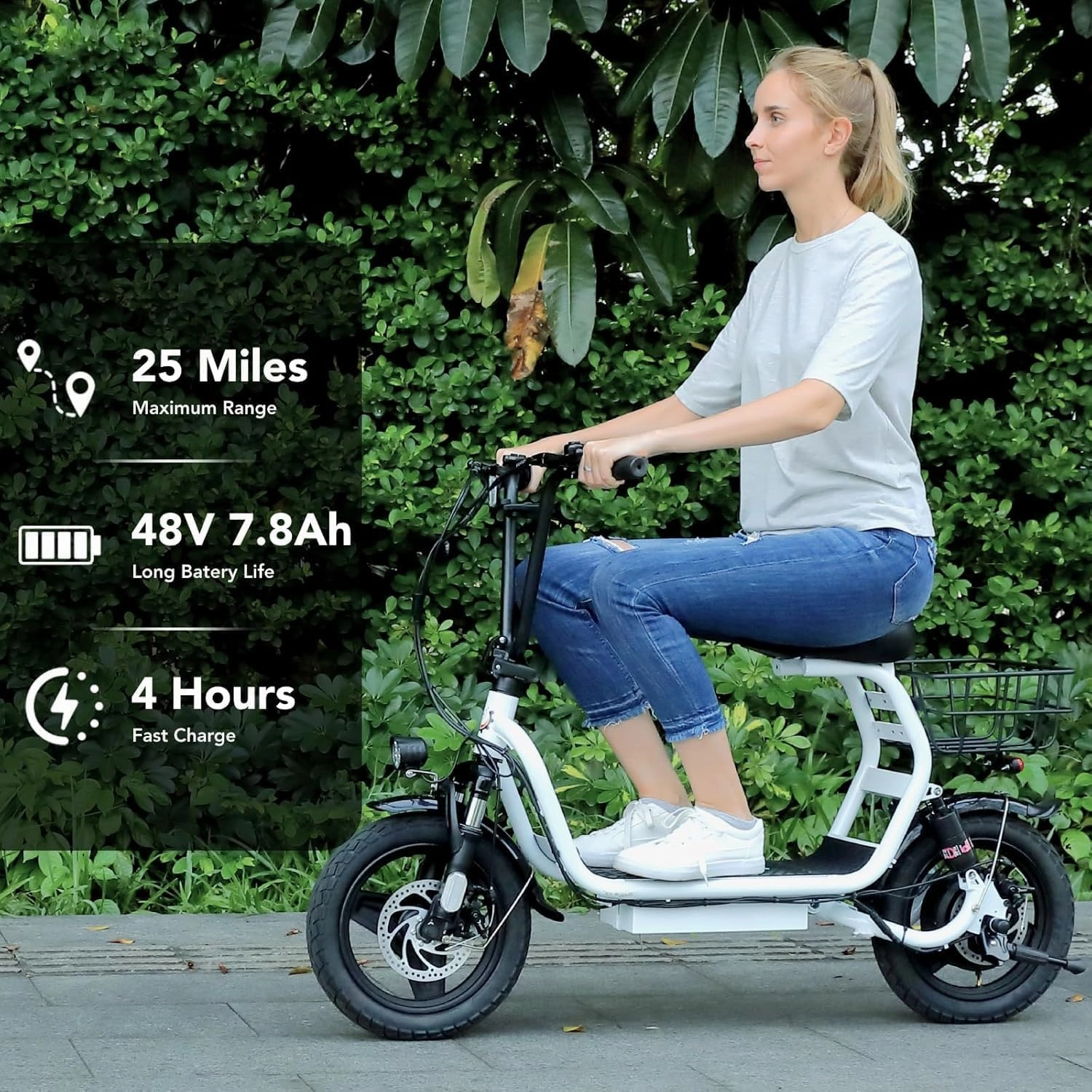 Caroma Peak 1200W Electric Scooter with Seat for Adults, 500Wh Battery up to 30 Miles&20MPH, 14" Fat Tire, Foldable Adult Electric Scooter for Commuting with Basket&Shock Absorbing