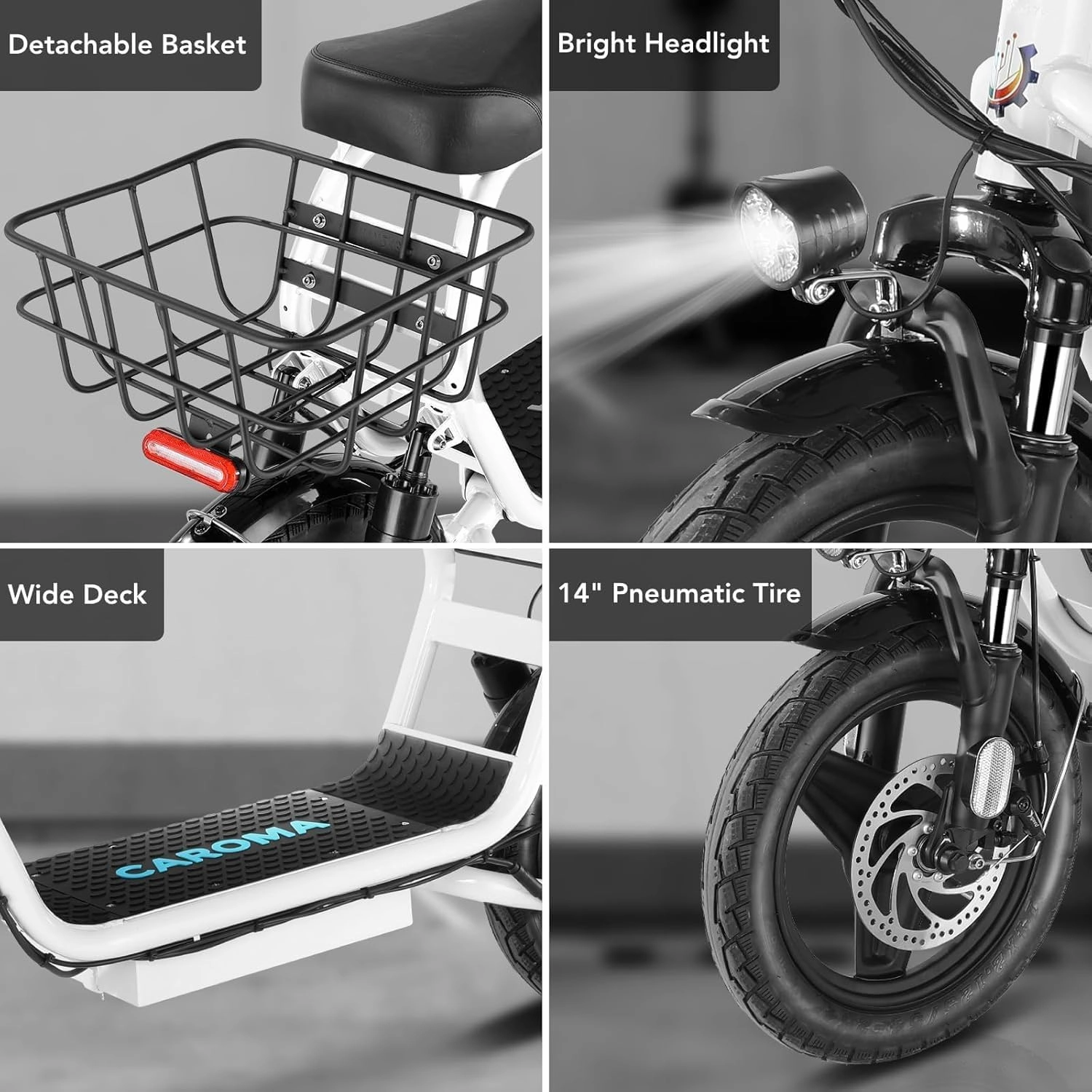 Caroma Peak 1200W Electric Scooter with Seat for Adults, 500Wh Battery up to 30 Miles&20MPH, 14" Fat Tire, Foldable Adult Electric Scooter for Commuting with Basket&Shock Absorbing