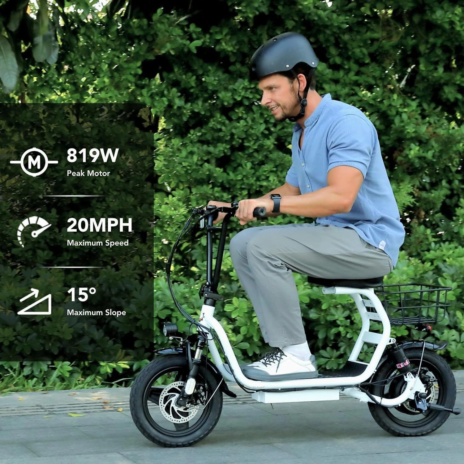 Caroma Peak 1200W Electric Scooter with Seat for Adults, 500Wh Battery up to 30 Miles&20MPH, 14" Fat Tire, Foldable Adult Electric Scooter for Commuting with Basket&Shock Absorbing