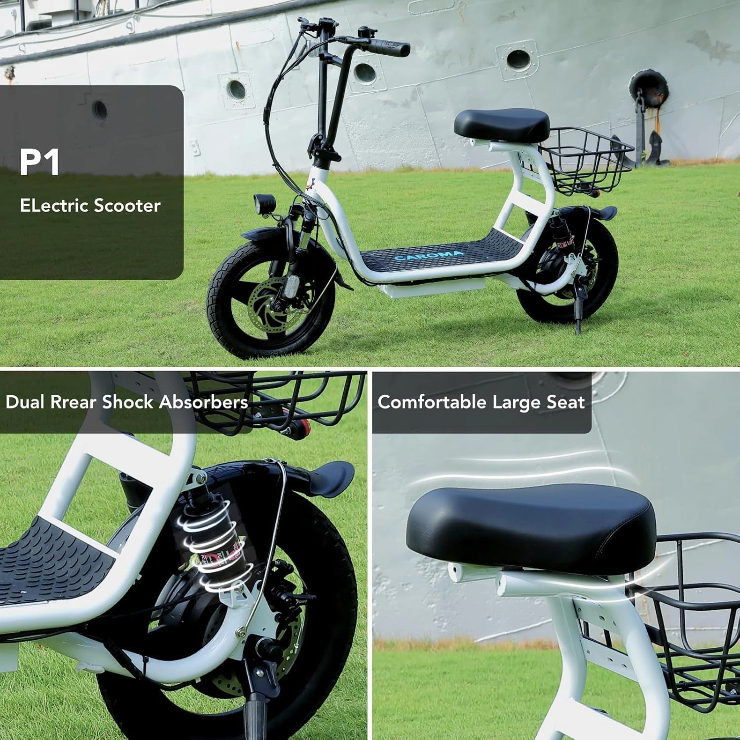 Caroma Peak 1200W Electric Scooter with Seat for Adults, 500Wh Battery up to 30 Miles&20MPH, 14" Fat Tire, Foldable Adult Electric Scooter for Commuting with Basket&Shock Absorbing