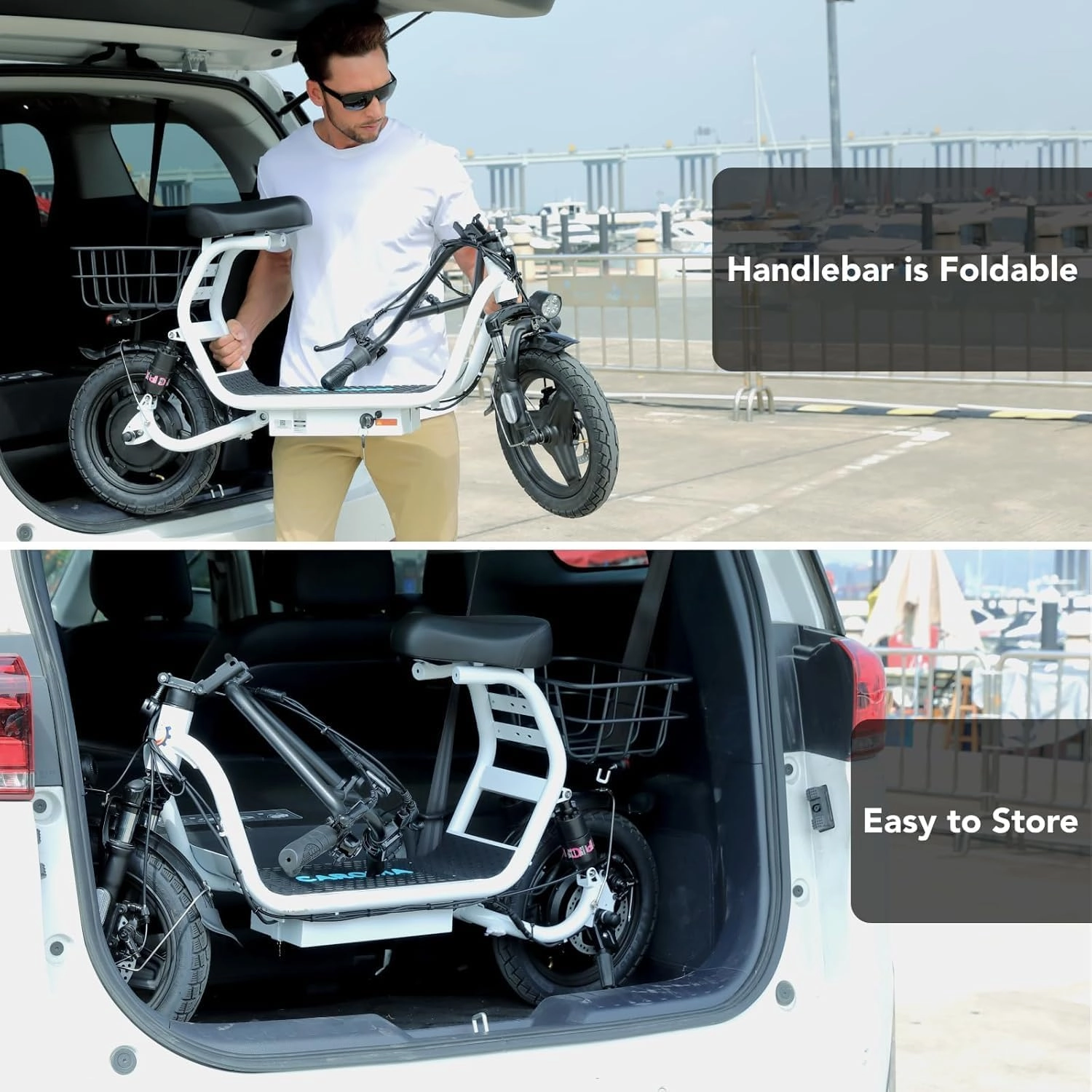 Caroma Peak 1200W Electric Scooter with Seat for Adults, 500Wh Battery up to 30 Miles&20MPH, 14" Fat Tire, Foldable Adult Electric Scooter for Commuting with Basket&Shock Absorbing