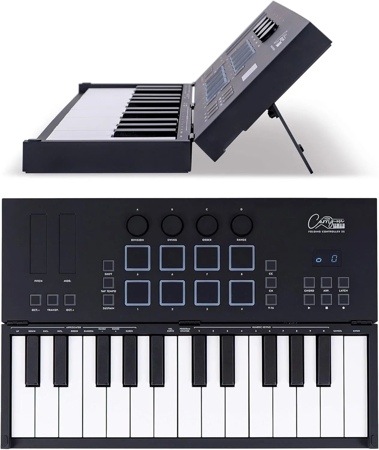 Carry-on Folding MIDI Controller 25 - MIDI Over Bluetooth &USB Ultra-Portable Keyboard Controller - Built-In Battery for Professional Music Production - Compatible with Mac, PC, iOS
