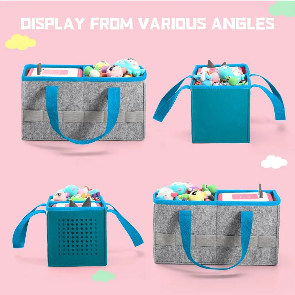 Carrying Case for Toniebox Starter Set and Tonies Figurines, Travel Felt Cloth Musical Toy Folding Bag for Toniebox Accessories (Blue)