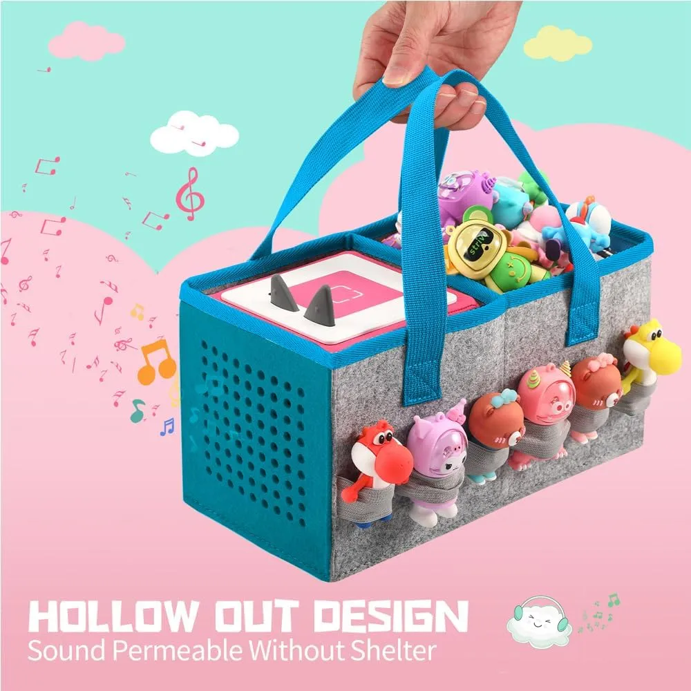 Carrying Case for Toniebox Starter Set and Tonies Figurines, Travel Felt Cloth Musical Toy Folding Bag for Toniebox Accessories (Blue)