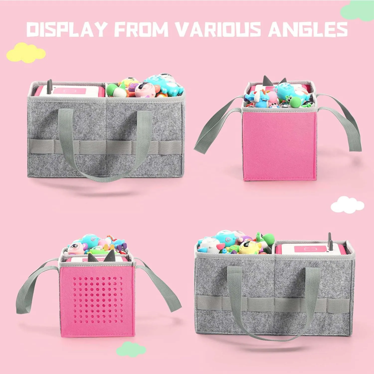 Carrying Case for Toniebox Starter Set and Tonies Figurines, Travel Felt Cloth Musical Toy Folding Bag for Toniebox Accessories (Pink)