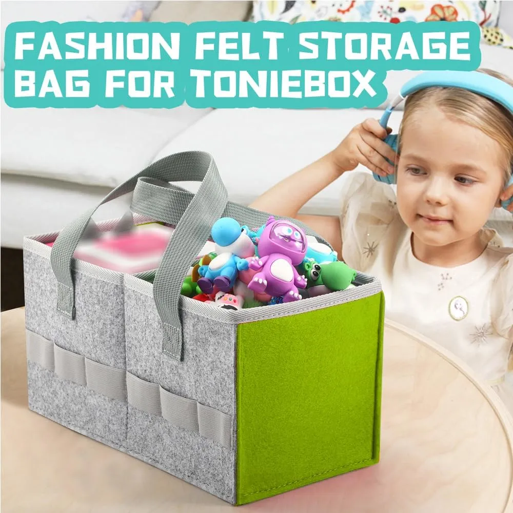 Carrying Case Travel Felt Bag Compatible with Toniebox Starter Set and Tonies Figurine (Gray Green)