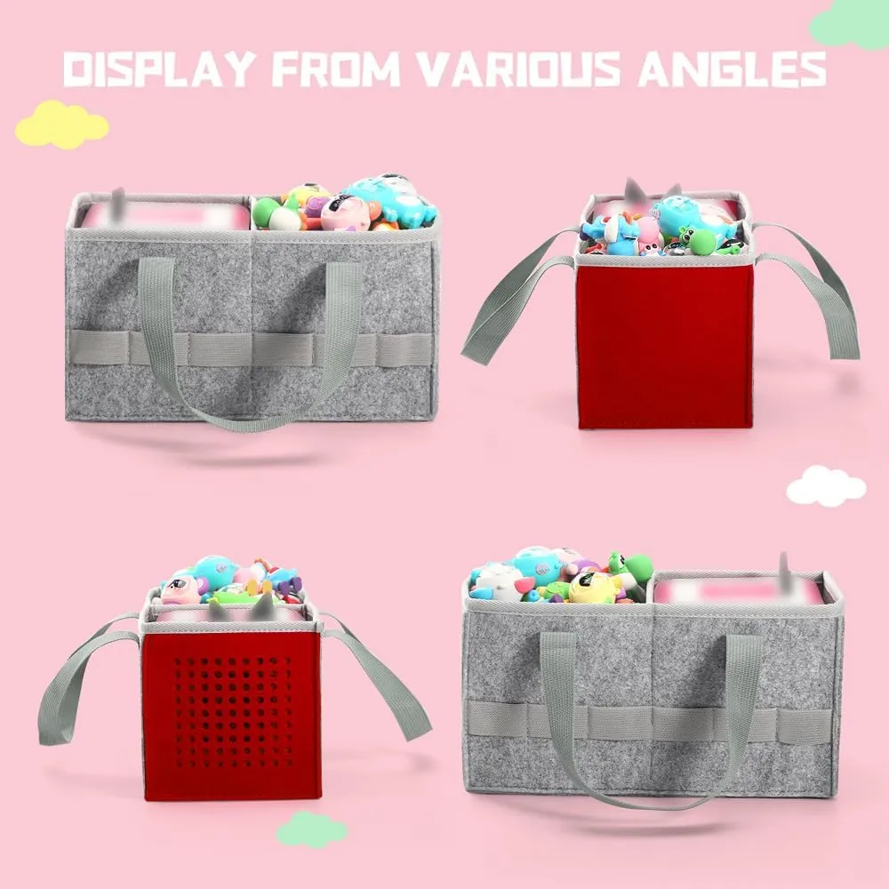 Carrying Case Travel Felt Bag Compatible with Toniebox Starter Set and Tonies Figurine (Gray Red)