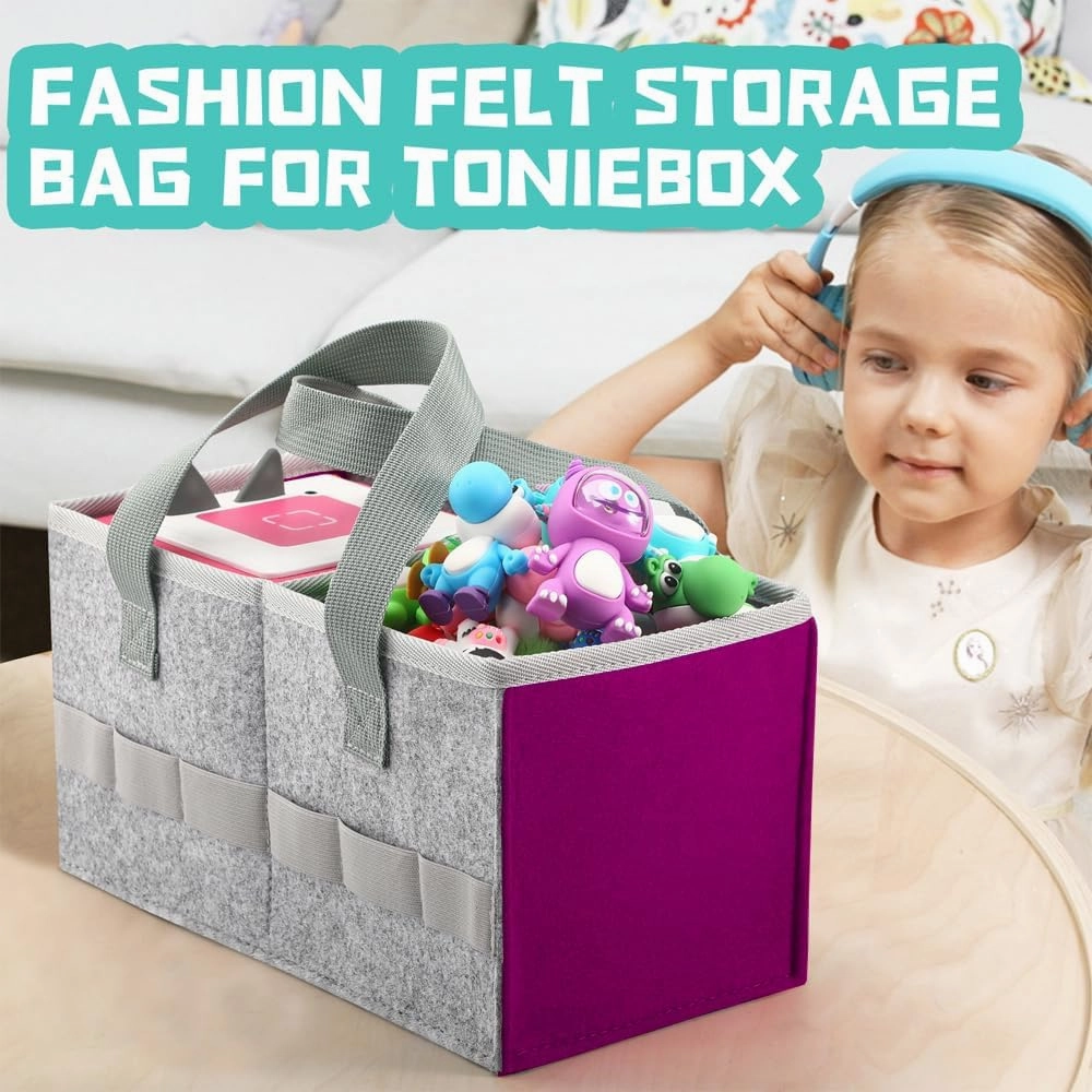 Carrying Case for Toniebox Starter Set and Tonies Figurines, Travel Felt Cloth Musical Toy Folding Bag for Toniebox Accessories (Purple)
