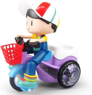 Cartoon Stunt Tricycle Toy, Kids Simulation Tricycle Toy Music Light Electric Three Wheeled Boy Girl Toy for Kids (As Show)