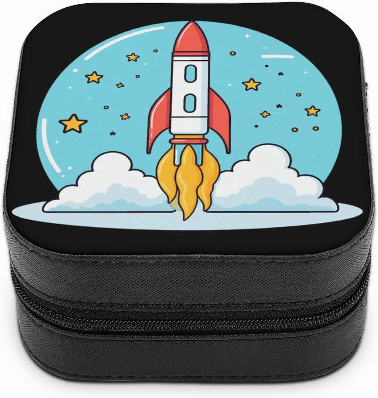 Cartoon Space Rockets Jewelry Box PU Leather Jewelry Organizer Storage Box Portable Travel Jewelry Display Case for Earring Ring Necklace