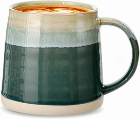 Ceramic Coffee Mug, 13 oz, Big Tea Cup, Reactive Glaze Shiny and Matte Surface Rich Colored Pottery Mugs, Wide Bottom Coffee Mug for Tea, Latte, Hot Chocolate, Home Decor, Green Tone