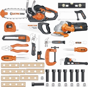 Chainsaw & Tools Play Set for Kids, Bundle of Set 1&3, Realistic Electric Construction Tools, Toys and Gifts for Boys & Girls 3 4 5 6 