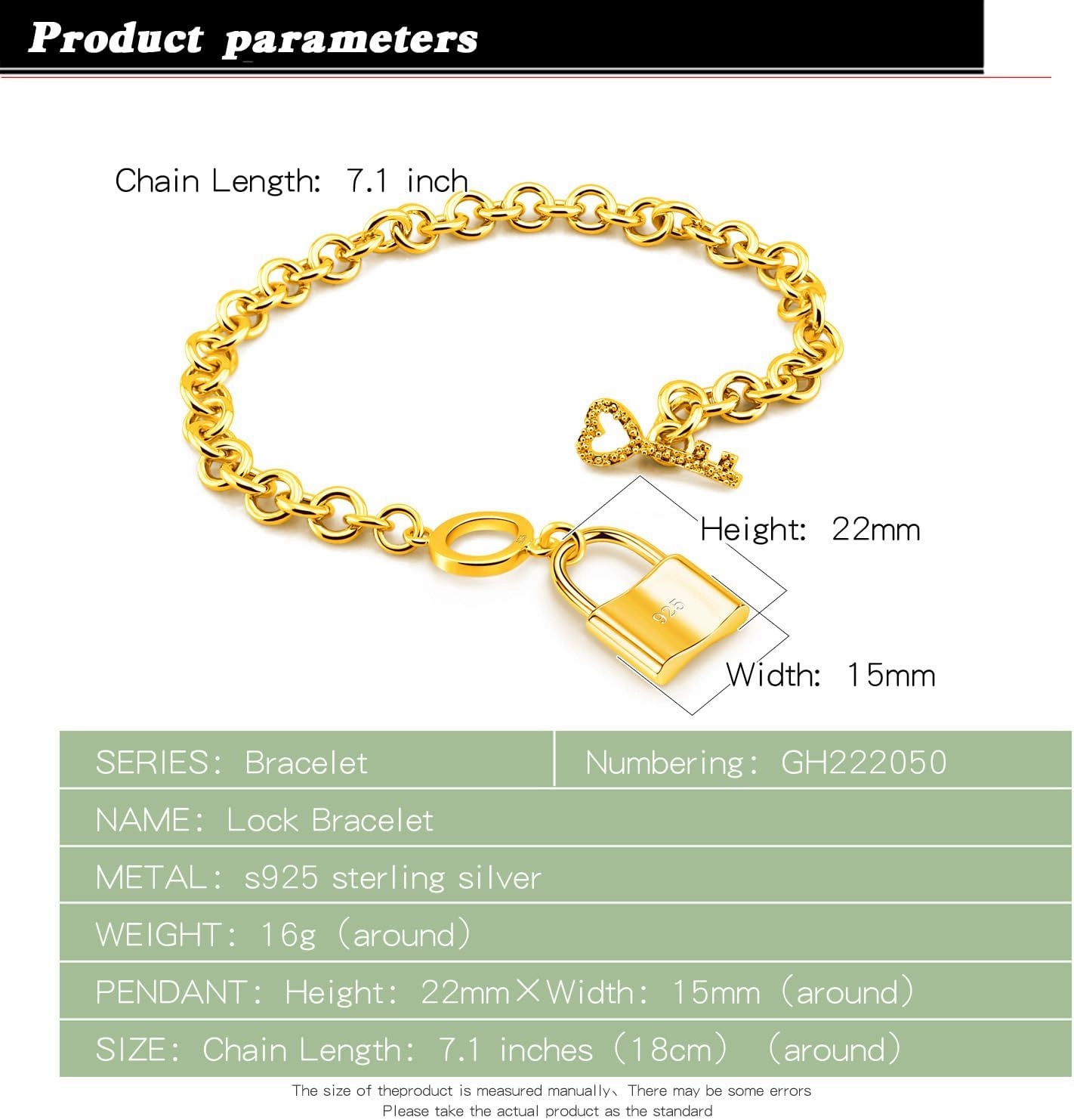 Charm Women 925 Sterling Silver Key Lock Pendant Bracelet Fashion Solid Silver Rolo Chain Bangle Fine Jewelry Gift For Wife & Girlfriend