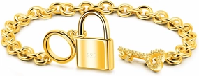 Charm Women 925 Sterling Silver Key Lock Pendant Bracelet Fashion Solid Silver Rolo Chain Bangle Fine Jewelry Gift For Wife & Girlfriend