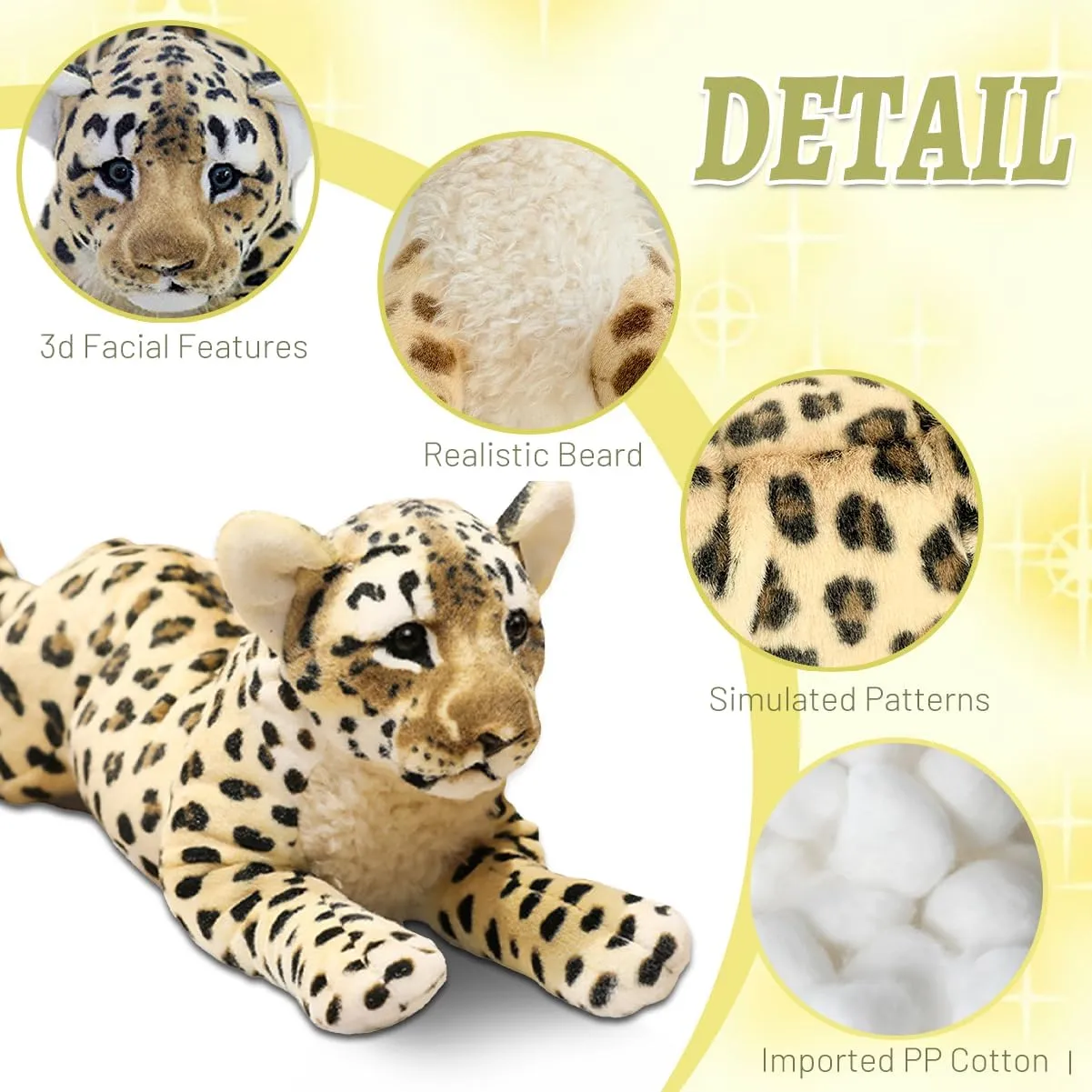 Cheetah Stuffed Animal, 15.8" Leopard Stuffed Animal Stuffed Cheetah Plush Toy Pillow Cheetah Stuffy Cute Giant Realistic Stuffed Jaguar Plush Birthday Gifts for Kids Girls