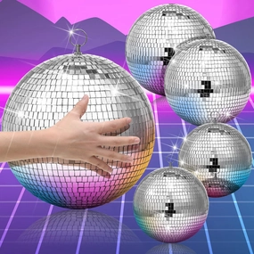 CHENGU 4 Pack Large Disco Ball Decor Silver Mirror Disco Themed Party Decorations Reflective Hanging Ornament for Wedding Ballroom Dance and Music Hall Festivals Club Stage Prom Props