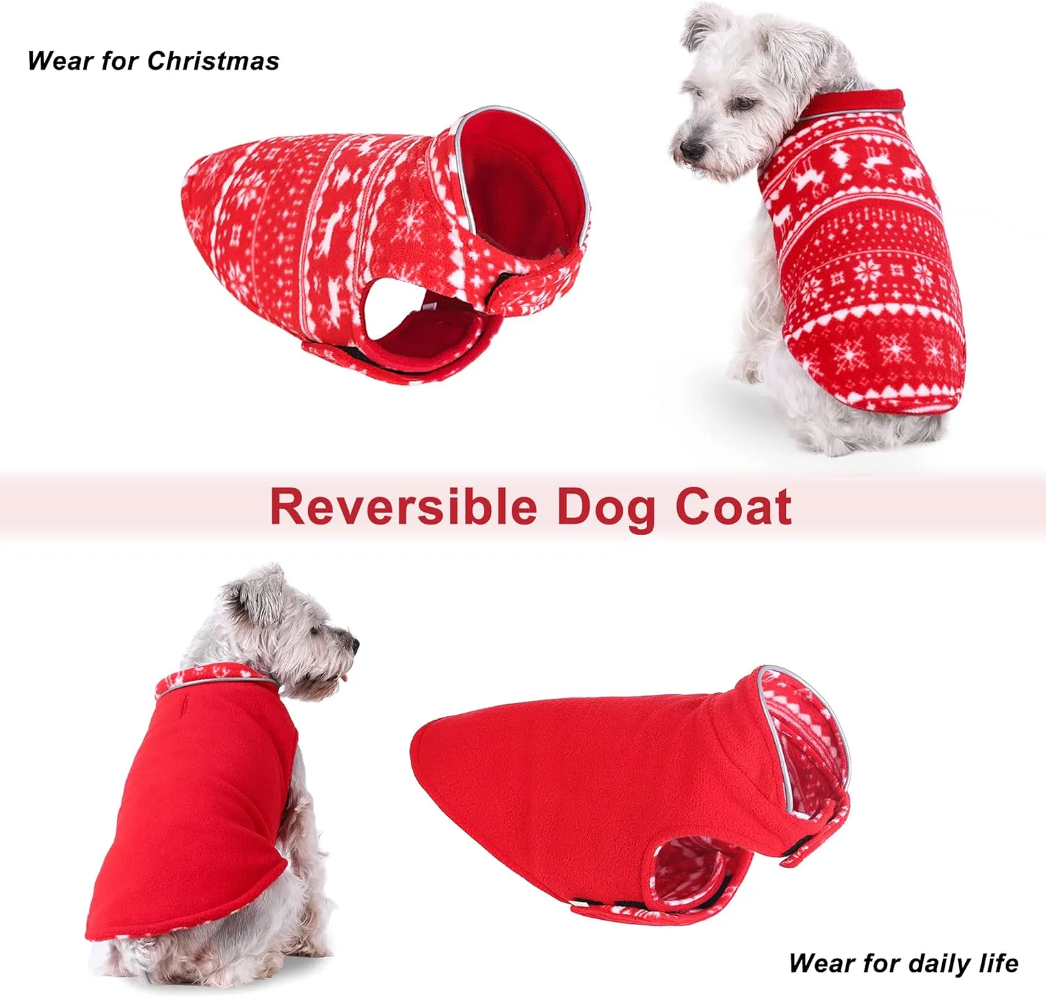 Christmas Dog Winter Coats Pet Sweater Reversible Dog Jacket Reflective Dog Vest Clothes Cold Weather Christmas Costume Dog Clothes for Small to Medium Sized Dogs and Cats（XL）
