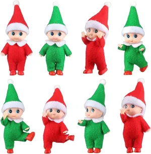 Christmas Doll Toy Christmas Twin Boy and Girl Doll Christmas Miniature Accessories for Christmas Decoration(8 Pieces).