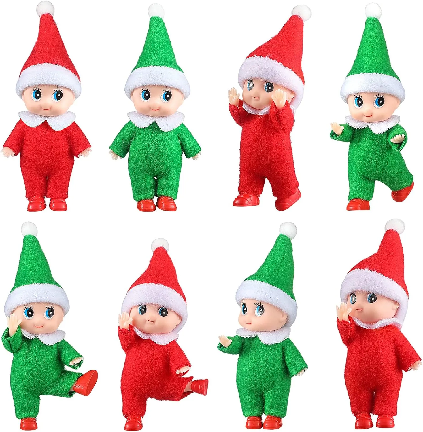 Christmas Doll Toy Christmas Twin Boy and Girl Doll Christmas Miniature Accessories for Christmas Decoration(8 Pieces).