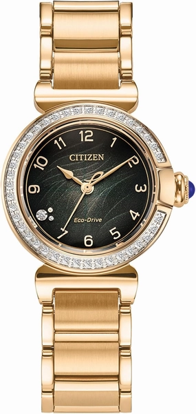 Citizen Eco-Drive L Mae Diamond Accent Green Dial Rose Gold Stainless Steel Bracelet Watch Set 26mm - EM1123-62X
