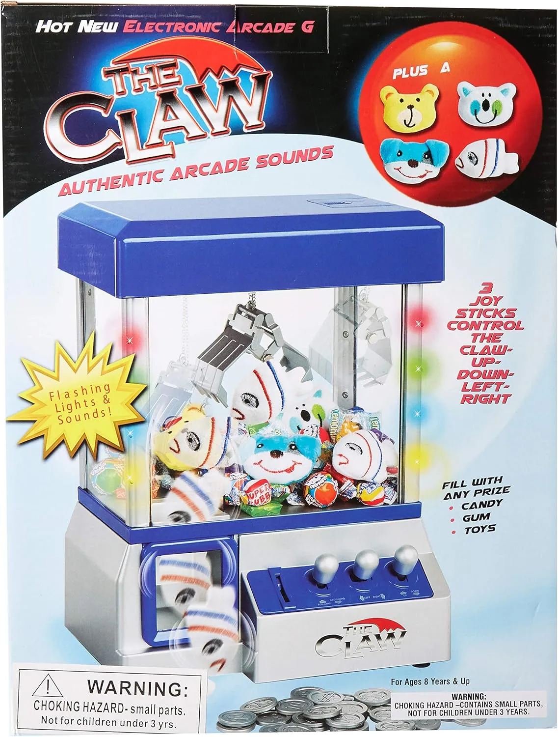 Claw Machine - Arcade Mini Toy Grabber Machine for Kids - Candy Machine- Retro Carnvial Music & Flashing Lights- Best Birthday Gift Game. Use Gumballs, Candy, Toys, or Small Prizes (Blue)
