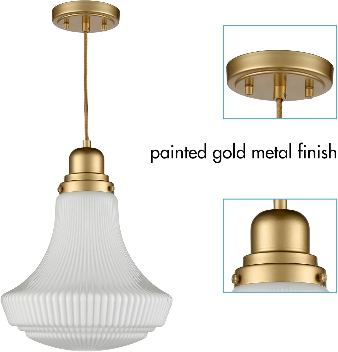 CLAXY Modern Gold Pendant Light Over Kitchen Island with Glass Shade E26 Socket Hanging Pendant Lighting for Kitchen Dining Room Bedroom Restaurant