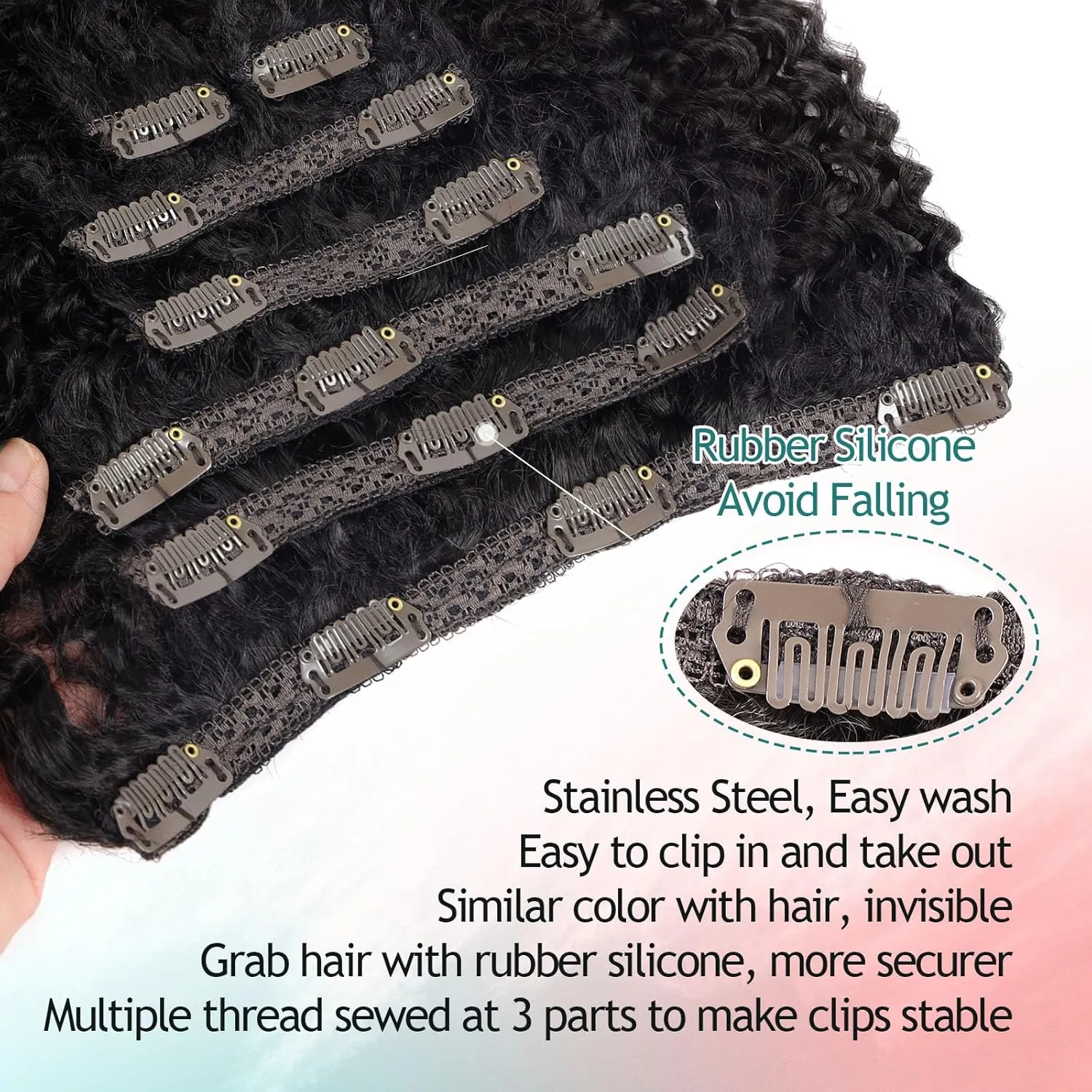 Clip In Hair Extensions - 140G Synthetic hair Dark Brown Clip in Human Hair Feelings Extensions Jerry Curly Hair Extensions for Black Women extensions Hairpieces (2# 24 Inch)(Pack of 7)