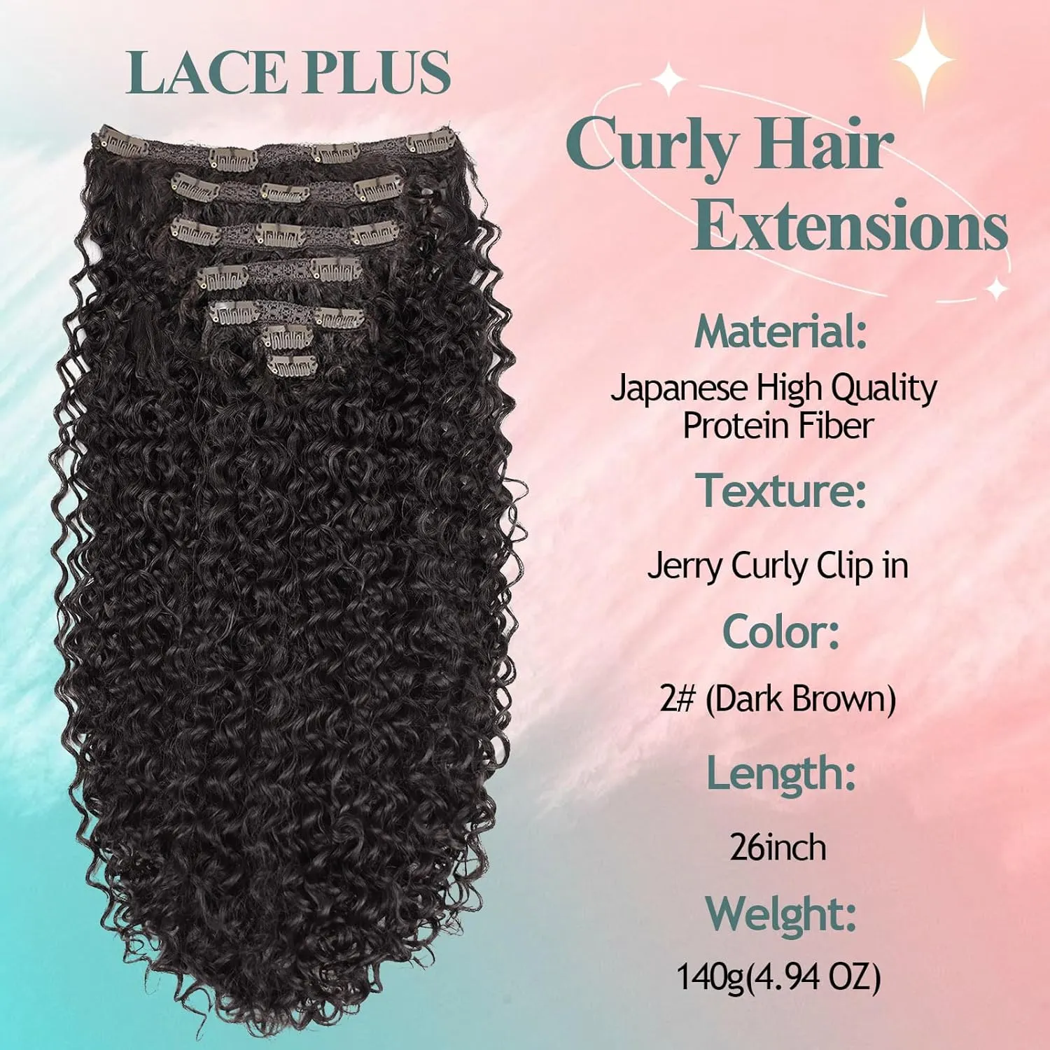 Clip In Hair Extensions - 140G Synthetic hair Dark Brown Clip in Human Hair Feelings Extensions Jerry Curly Hair Extensions for Black Women extensions Hairpieces (2# 24 Inch)(Pack of 7)