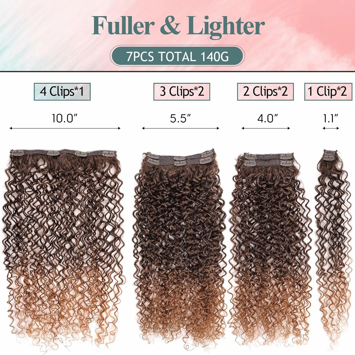 Clip In Curly Hair Extensions - 140G 7Pcs Synthetic Ombre Honey Blonde hair Extensions Jerry Curly Hair Extensions for Black Women clip in extensions Hairpieces (MT4/30# 24 Inch)(Pack of 7)