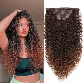 Clip In Curly Hair Extensions - 140G 7Pcs Synthetic Ombre Honey Blonde hair Extensions Jerry Curly Hair Extensions for Black Women clip in extensions Hairpieces (MT4/30# 24 Inch)(Pack of 7)