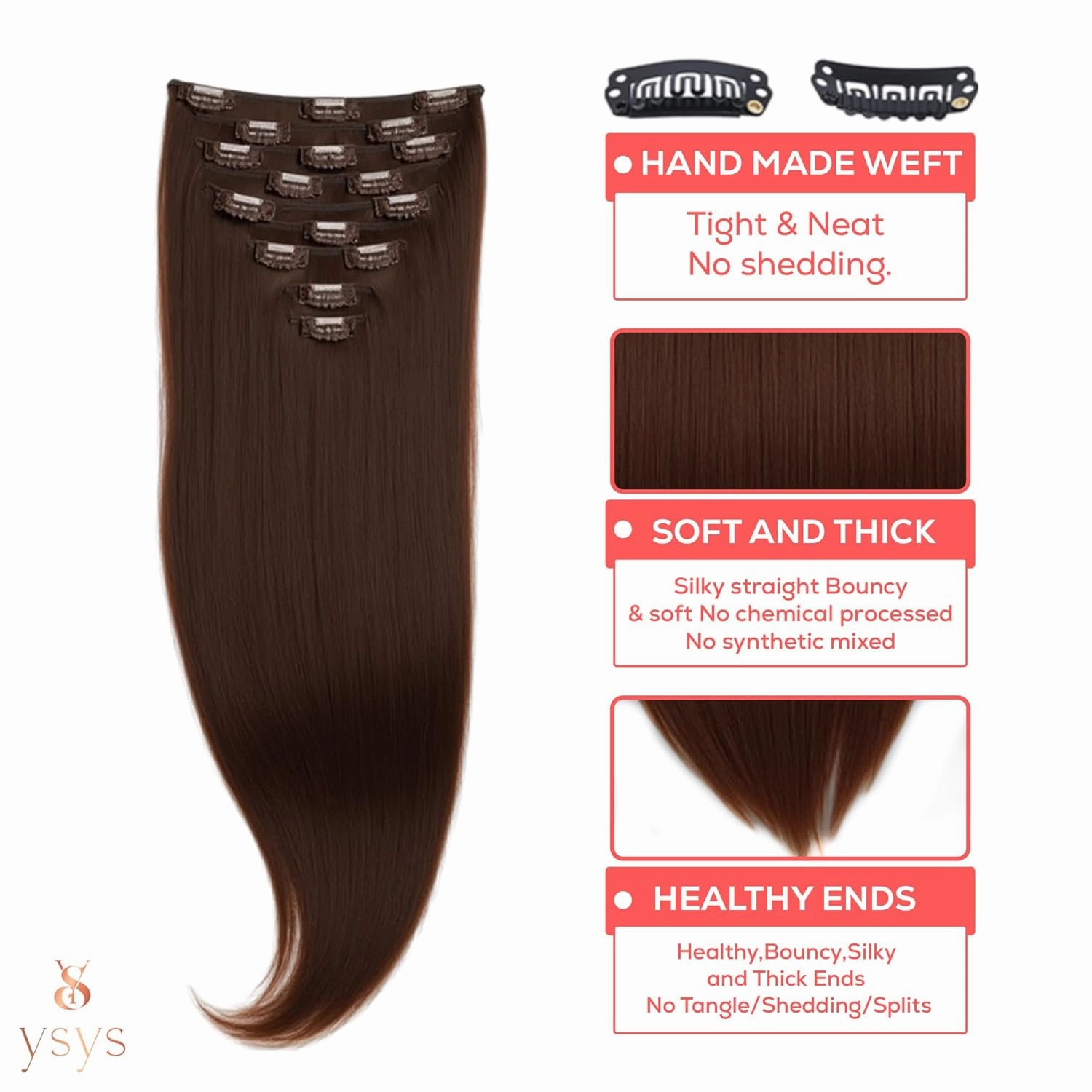 Clip in Hair Extensions - 100% Human Hair Remy Hair Extensions for Women - 7 Pieces, 120g Seamless Clip ins for Extra Volume/Style - Natural Straight (Darkest Brown #2, 18 inches)