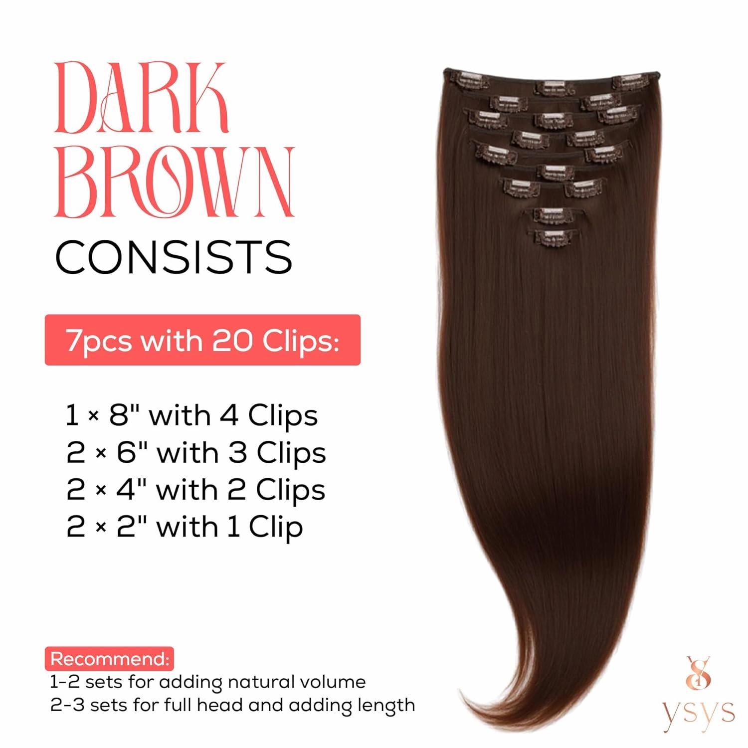 Clip in Hair Extensions - 100% Human Hair Remy Hair Extensions for Women - 7 Pieces, 120g Seamless Clip ins for Extra Volume/Style - Natural Straight (Darkest Brown #2, 18 inches)