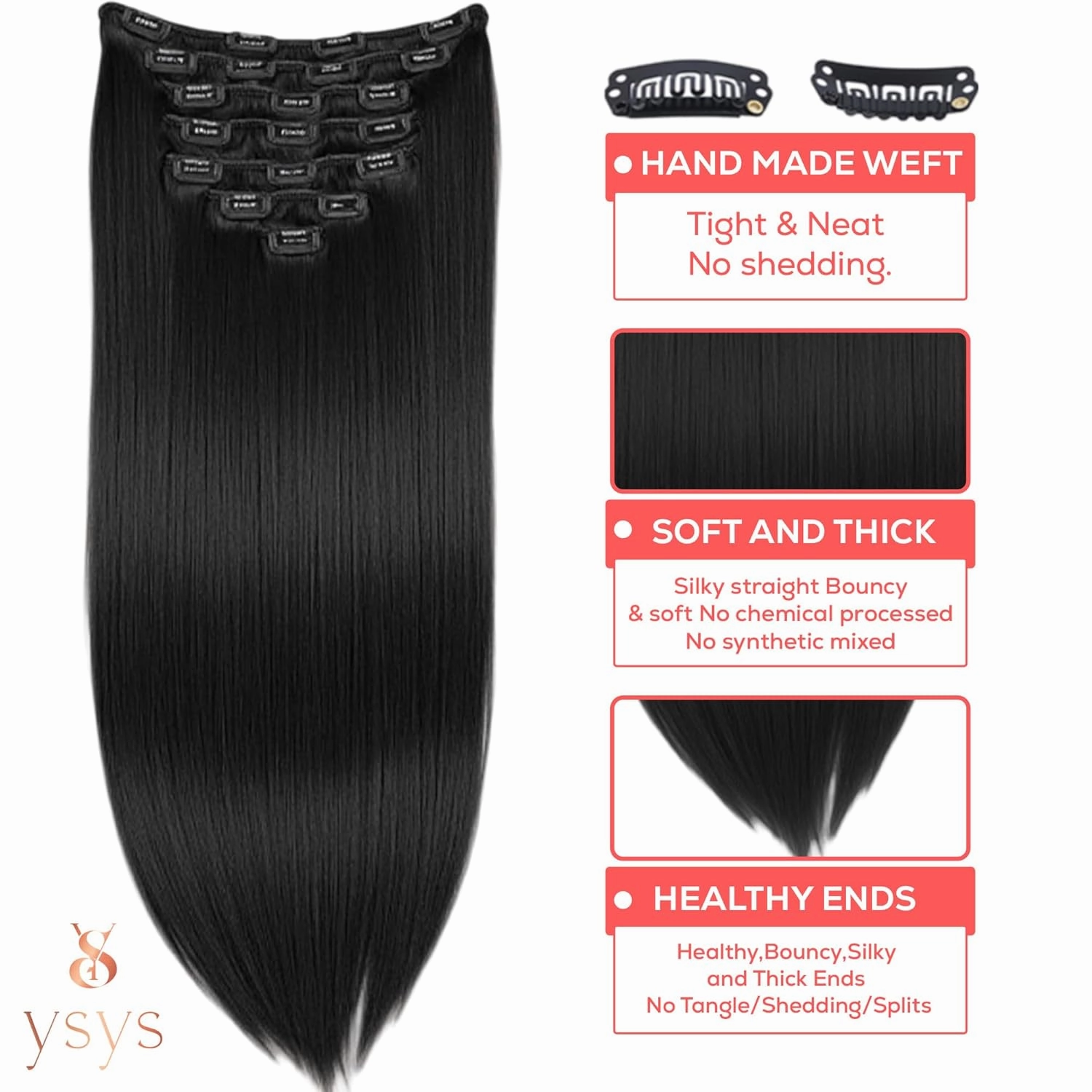 Clip in Hair Extensions - 100% Human Hair Remy Hair Extensions for Women - 7 Pieces, 120g Seamless Clip ins for Extra Volume/Style - Natural Straight (Jet Black #1, 18 inches)