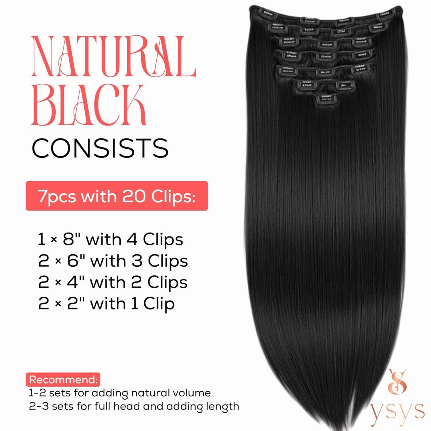 Clip in Hair Extensions - 100% Human Hair Remy Hair Extensions for Women - 7 Pieces, 120g Seamless Clip ins for Extra Volume/Style - Natural Straight (Jet Black #1, 18 inches)