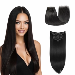 Clip in Hair Extensions - 100% Human Hair Remy Hair Extensions for Women - 7 Pieces, 120g Seamless Clip ins for Extra Volume/Style - Natural Straight (Jet Black #1, 18 inches)