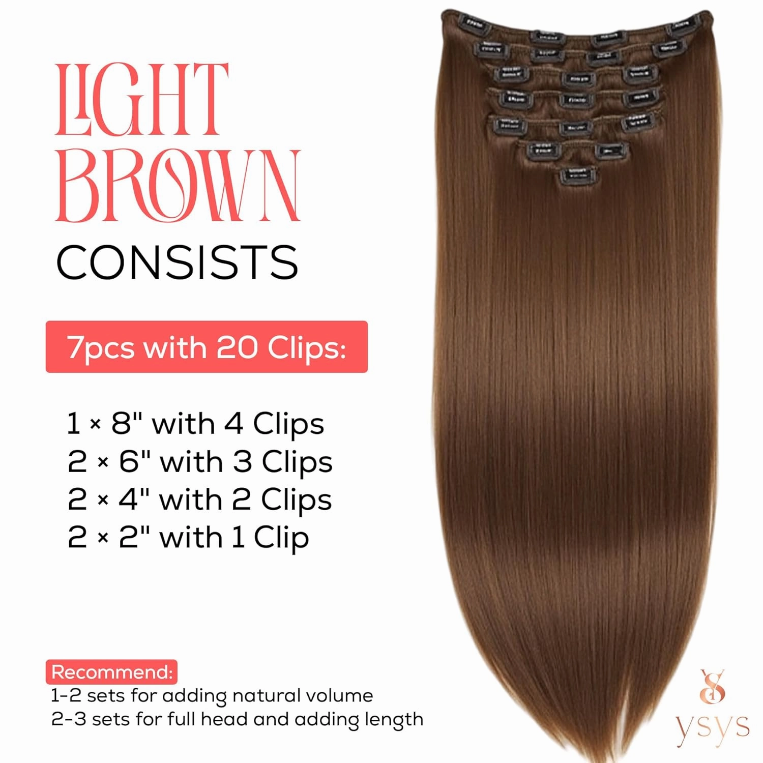 Clip in Hair Extensions - 100% Human Hair Remy Hair Extensions for Women - 7 Pieces, 120g Seamless Clip ins for Extra Volume/Style - Natural Straight (Light Brown #4, 18 inches)