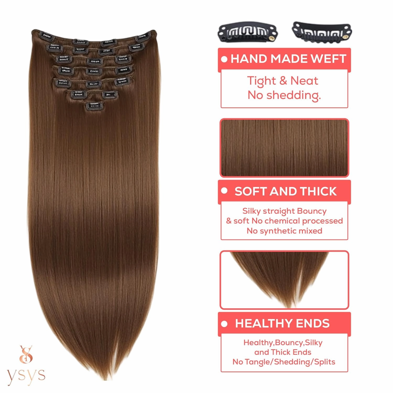Clip in Hair Extensions - 100% Human Hair Remy Hair Extensions for Women - 7 Pieces, 120g Seamless Clip ins for Extra Volume/Style - Natural Straight (Light Brown #4, 18 inches)