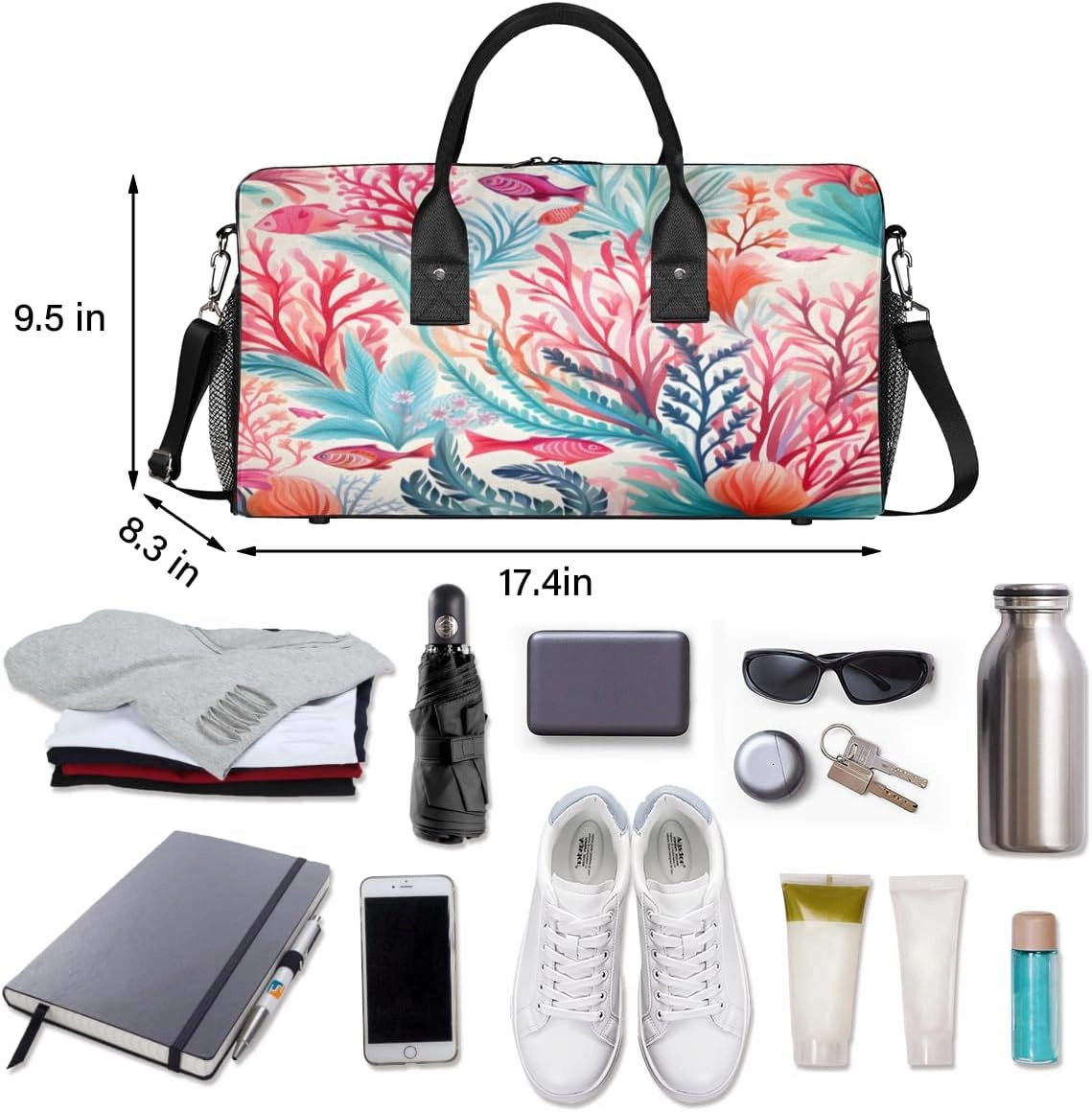 Coastal Coral Travel Duffle Bag for Women Men Foldable Waterproof Weekender Bag Carry on Tote for Overnight Sports Gym Beach Ocean Seashell Themed