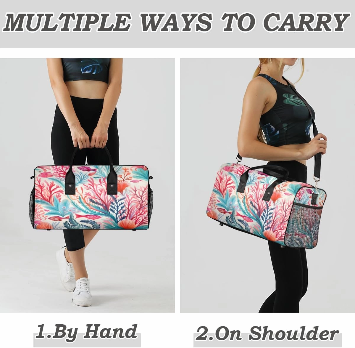 Coastal Coral Travel Duffle Bag for Women Men Foldable Waterproof Weekender Bag Carry on Tote for Overnight Sports Gym Beach Ocean Seashell Themed