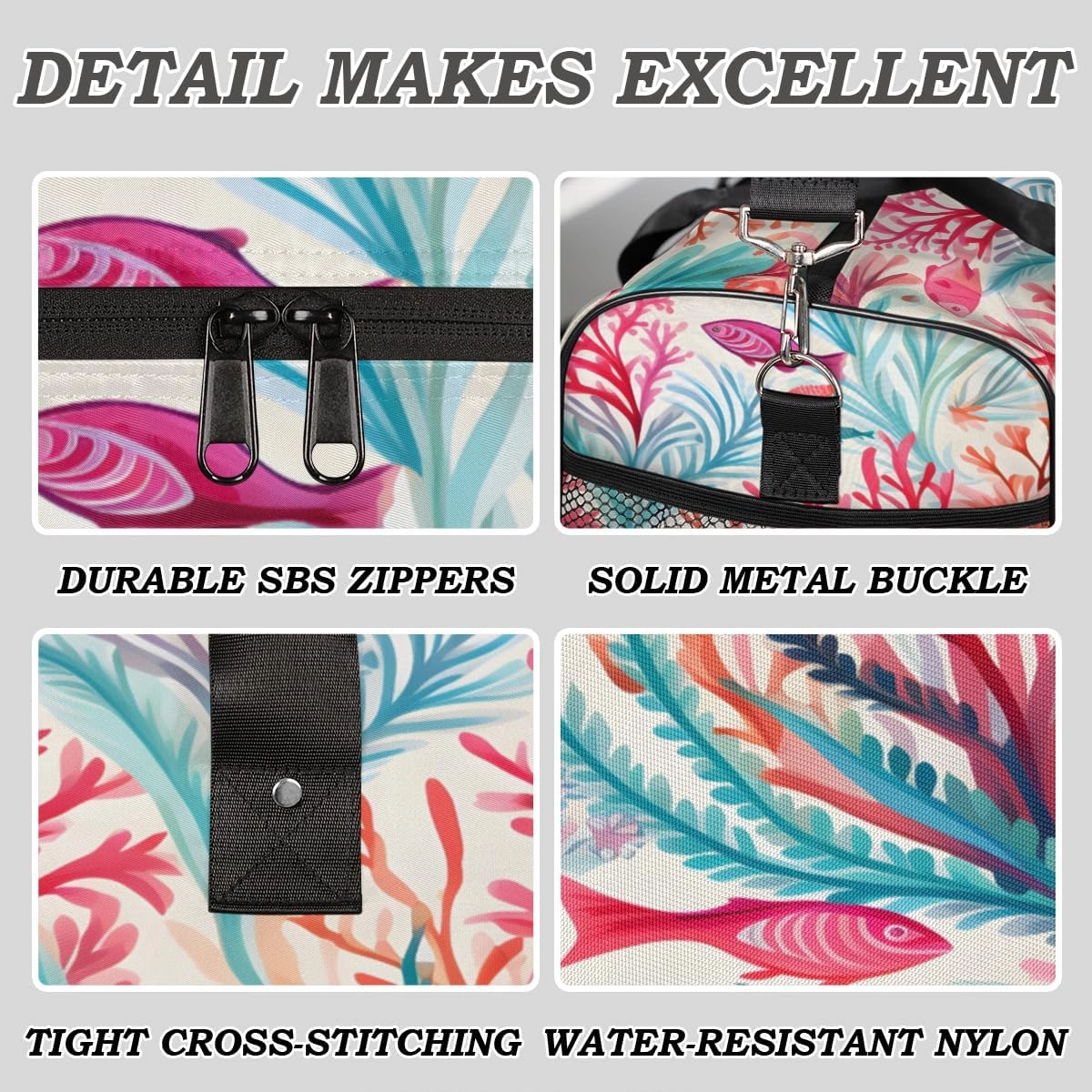 Coastal Coral Travel Duffle Bag for Women Men Foldable Waterproof Weekender Bag Carry on Tote for Overnight Sports Gym Beach Ocean Seashell Themed