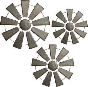 COLLECTIVE HOME - 3 Pcs Metal Windmill, Galvanized Hanging Wall Decor, Farmhouse Wall Sculpture, 3D 13/11/9.5 Inch Wall Art for Office Living Room Bedroom (Windmill)