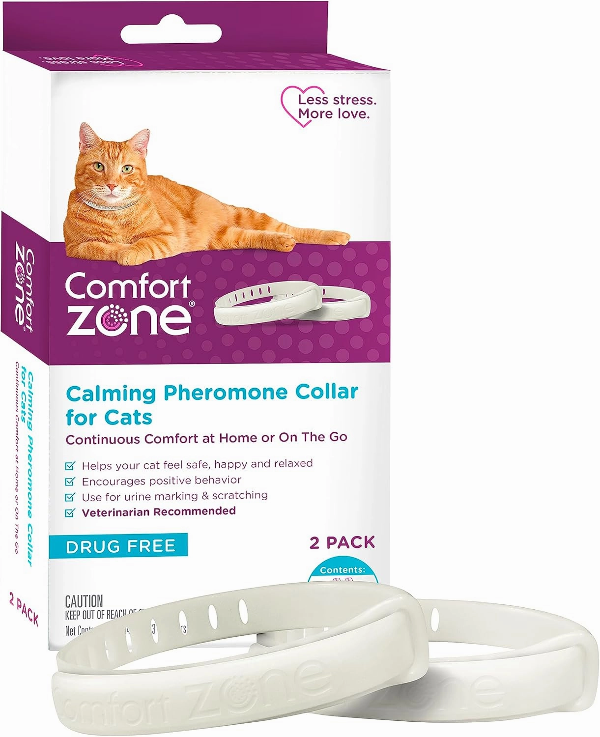 Comfort Zone Cat Calming Collar Savings Pack: 2 30-Day Calming Collars for 60 Days of Calm; Cat Pheromones Help Anxiety, Reduce Stress, Urine Marking, Scratching; Indoor or Outdoor Cats; Long-Lasting