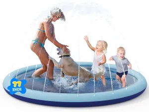 COMMOUDS Splash Pad for Kids and Dogs, Non-Slip Sprinkler Pad Thicken Pool Summer Outdoor Water Toys, Backyard Fountain Play Mat for Baby Toddlers Boys Girls Pet(77Inch)