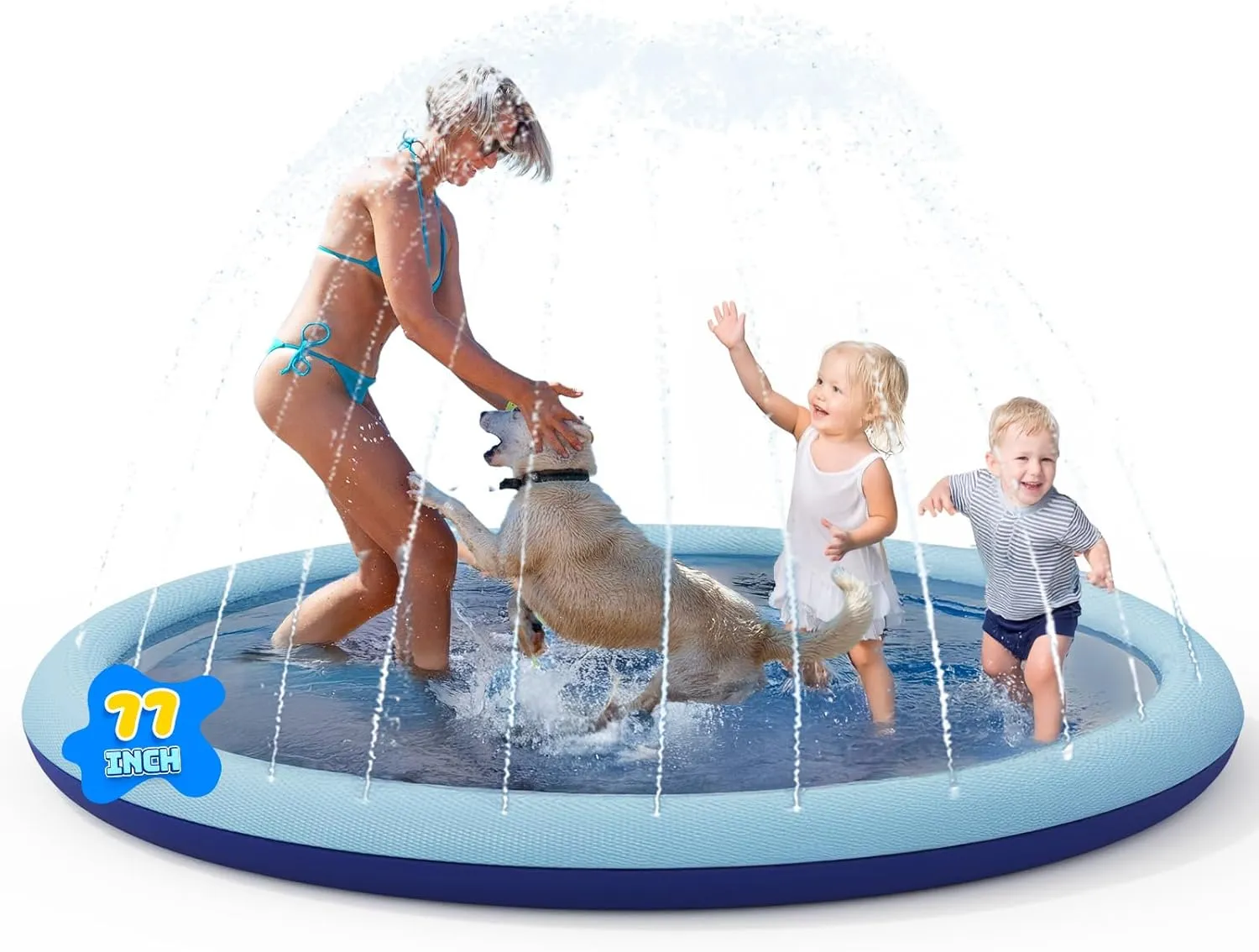 COMMOUDS Splash Pad for Kids and Dogs, Non-Slip Sprinkler Pad Thicken Pool Summer Outdoor Water Toys, Backyard Fountain Play Mat for Baby Toddlers Boys Girls Pet(77Inch)
