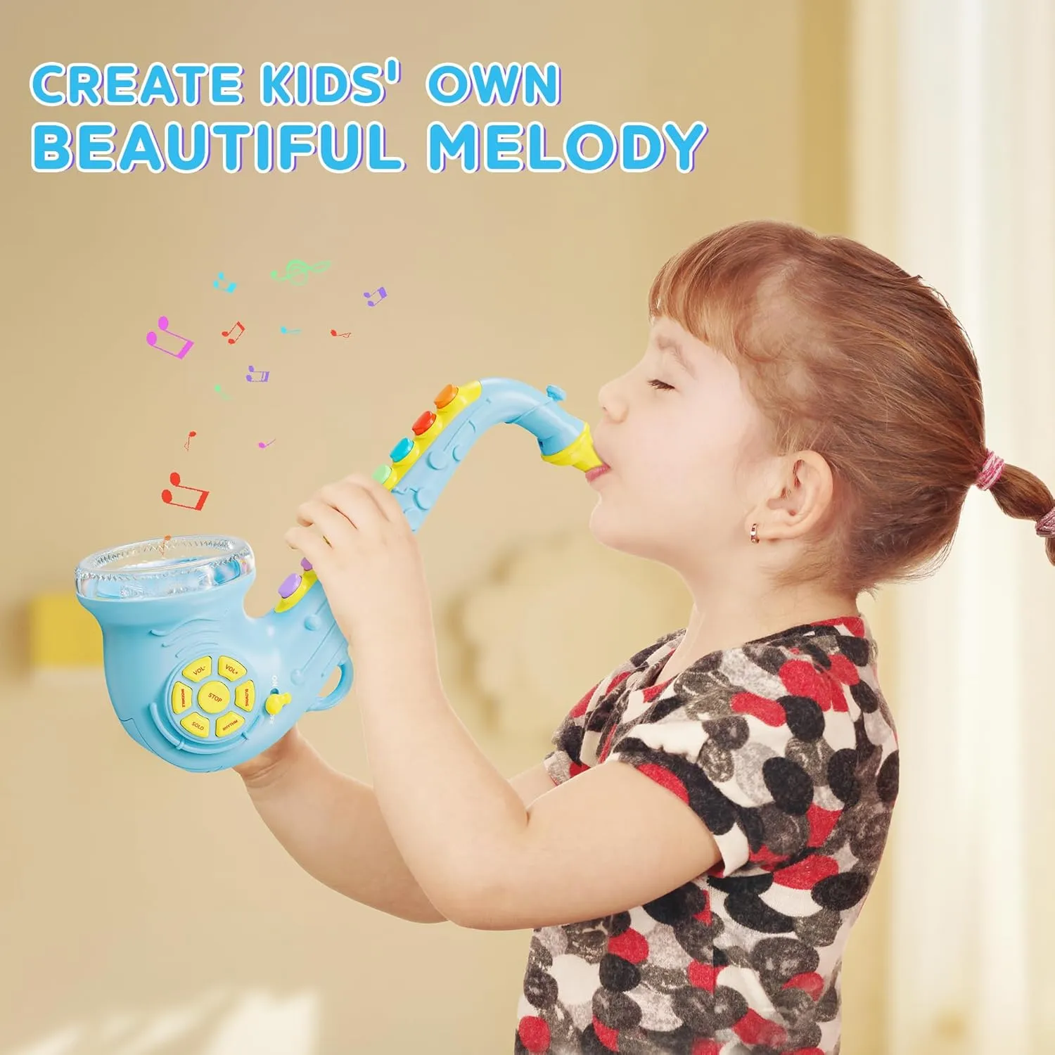 Contixo KT1 Toy Saxophone - Saxaboom, Trumpet, Clarinet with Light & Sound, Early Education Musical Instruments for Toddlers, Blue