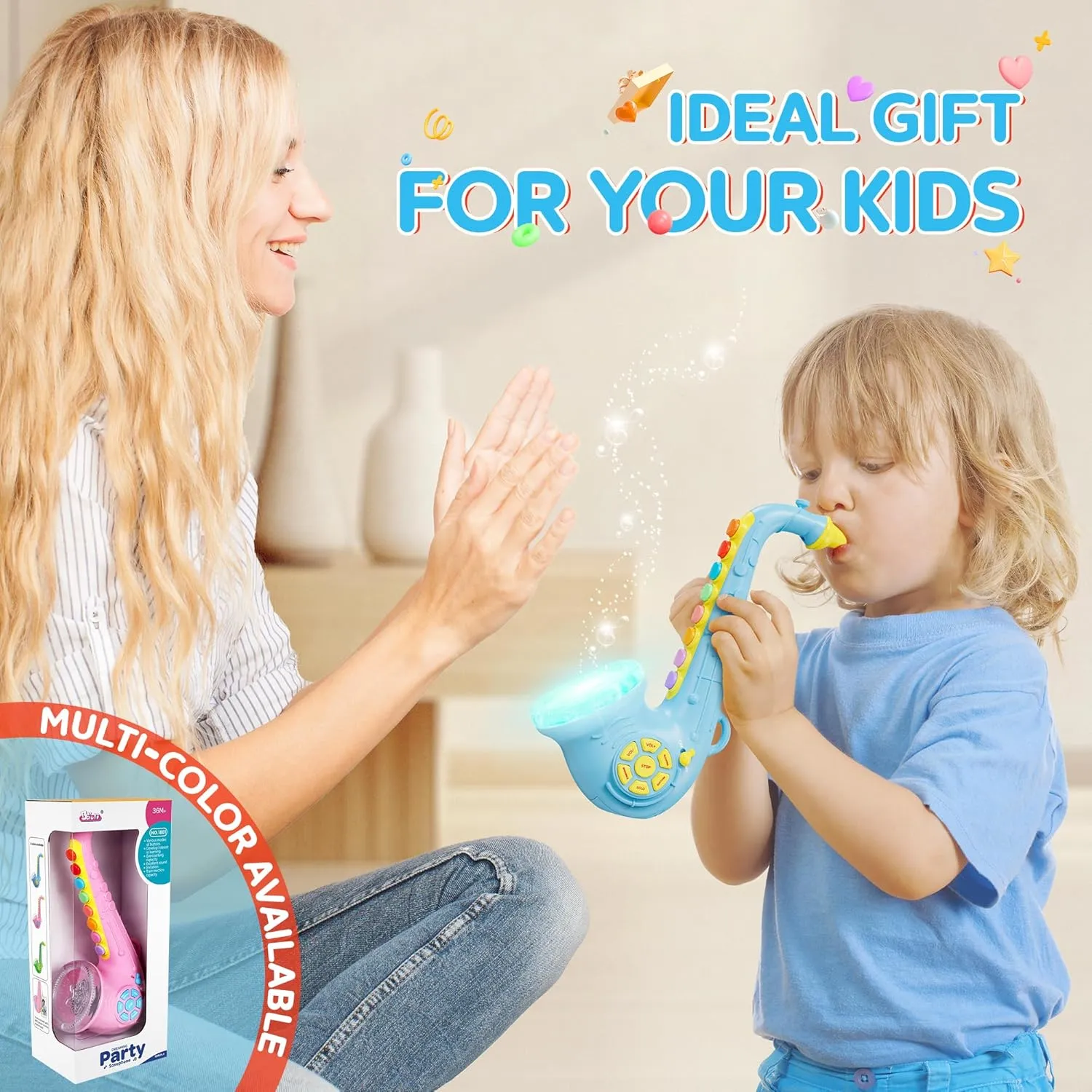 Contixo KT1 Toy Saxophone - Saxaboom, Trumpet, Clarinet with Light & Sound, Early Education Musical Instruments for Toddlers, Blue