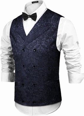 COOFANDY Mens Victorian Vest Steampunk Double Breasted Suit Vest Slim Fit Brocade Paisley Floral Waistcoat