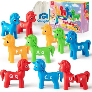 Coogam Unicorn Uppercase & Lowercase Letters Matching Game,13pcs Double-Sided ABC Letter Toys with 26 Alphabet Recognition Match Games Preschool Educational Montessori Toys for Toddlers Boys Girls